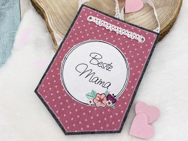Button Blumen Ranke Beste Mama Oma Muttertag - doodle Stickdatei